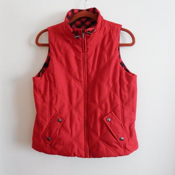 New York & Co. Rev. Buffalo Plaid/Red Vest Sz. PM - Picture 3 of 10
